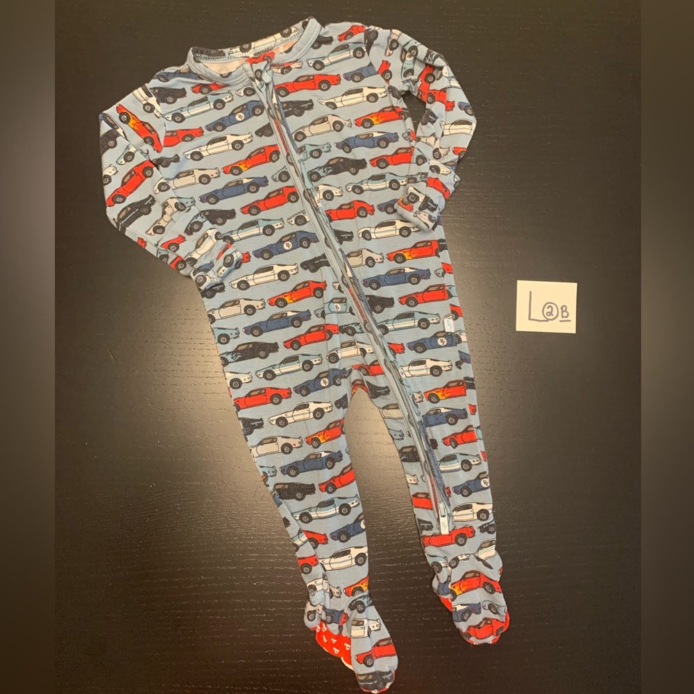 Posh Peanut 0-3m Blue and Red Car Print Footed Bamboo Sleeper